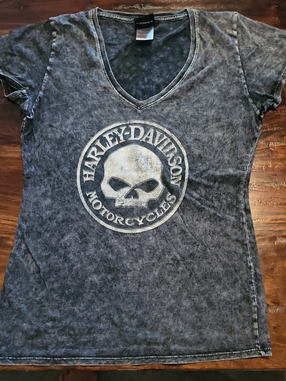 Harley-Davidson Black Washed Skull Logo V-Neck Tee